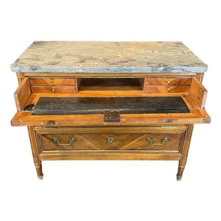19th Century French Walnut Dresser Secrétaire Desk With Marble Top For Sale