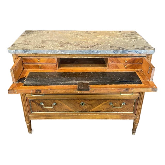 19th Century French Walnut Dresser Secrétaire Desk With Marble Top For Sale