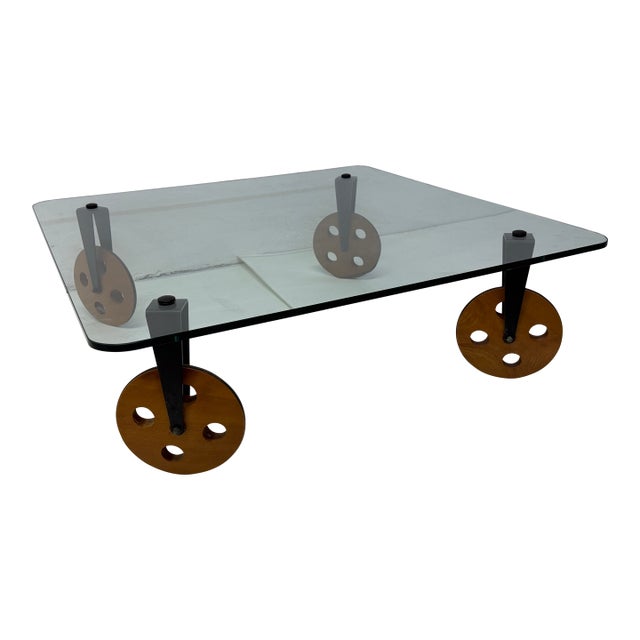 Postmodern Glass Coffee Table on Wheels After Gae Aulenti, 1990s For Sale
