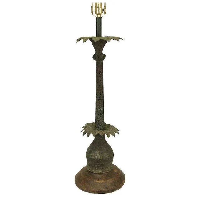 Displaying a well patinated, verdigris finish, the antique brass palm was hand fashioned with overall chased details and a...