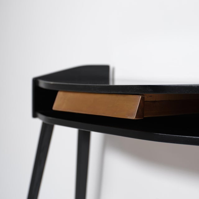 1950s Italian Black Lacquered Wood Console with Brass Drawer Front, 1950s For Sale - Image 5 of 12