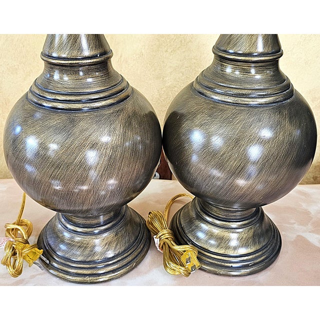 Vintage Bronze Urn Table Lamps With Neutral Shades, Classic Traditional Lighting, 32” Tall - a Pair For Sale - Image 12 of 18
