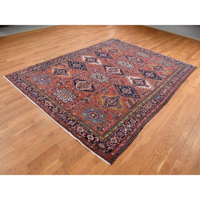 Textile 1930 Red Antique Persian Karajeh Geometric Medallions Hand Knotted Pure Wool Rug For Sale - Image 7 of 12