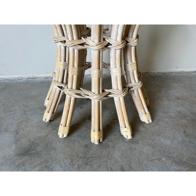 McGuire - Style Cerused Rattan & Leather Side Table With Glass Top For Sale - Image 9 of 13