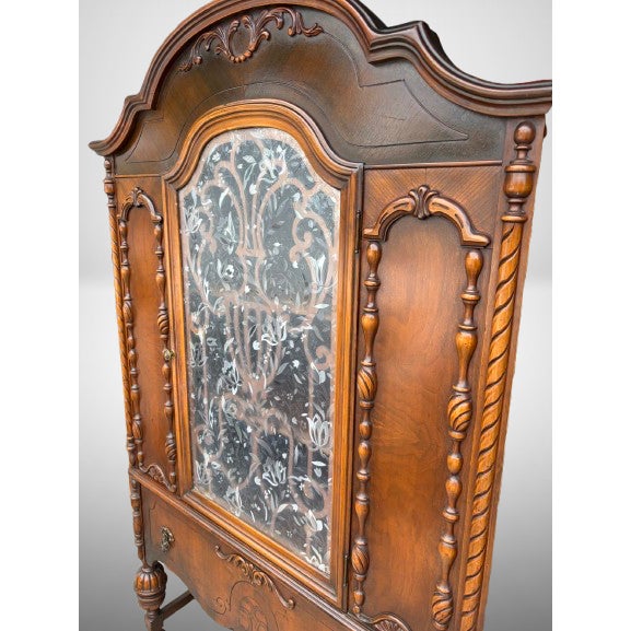 Antique 1920s Jacobean Revival Walnut Dining Room China Cabinet / Bookcase For Sale In Phoenix - Image 6 of 10