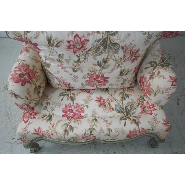 Pair Louis XV Style Upholstered Paint Decorated Finish Bergere Chairs For Sale - Image 17 of 18