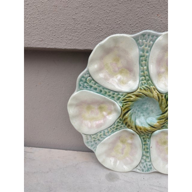 Nautical French Majolica Orchies Oyster Plate Circa 1900 For Sale - Image 3 of 4