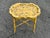 English Mid 20th C. Hand Painted Mustard Yellow Tole Serving Tray on Fitted Faux Bamboo X Base Stand For Sale - Image 3 of 11