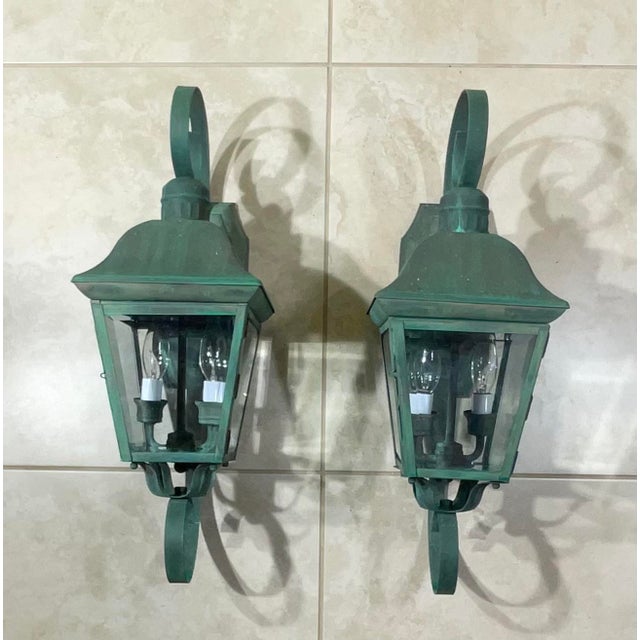 1980s Pair of Vintage Solid Brass Outdoor Wall Lanterns - 22”h X 7”.5 W X 7”.5 D For Sale - Image 5 of 16