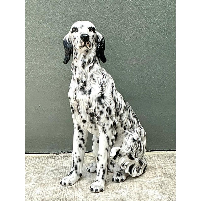 Hollywood Regency Vintage Italian Black and White Glazed Ceramic Dog Statue For Sale - Image 3 of 12