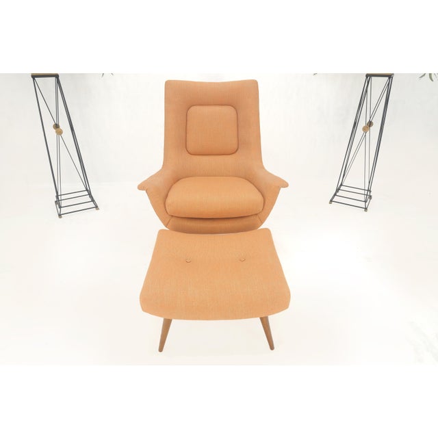 Lawrence Peabody Tapered Dowel Leg Lounge Chair Matching Ottoman New Upholstery For Sale - Image 17 of 18