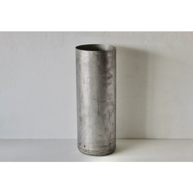 Paul Mayen Style Vintage Industrial Chic Modern Cylindrical Umbrella Stand With Patina Mid Century For Sale In Miami - Image 6 of 17