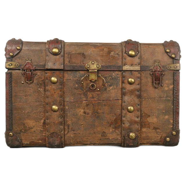 Wooden Chest with Brass Fittings, 1920s For Sale