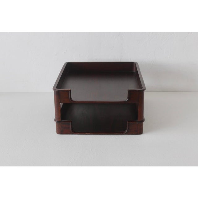 Late 20th Century Selamat Designs San Francisco Vintage Mid-Century Modern Dark Wood Desk Organizer Paper Tray For Sale - Image 5 of 14