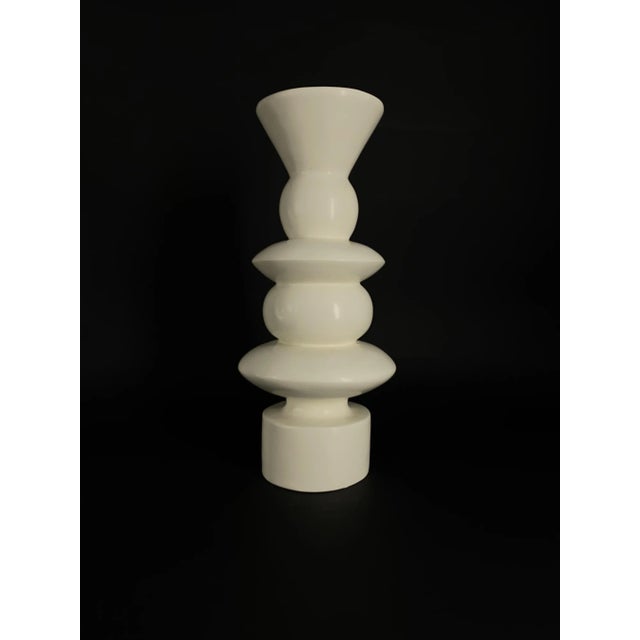 White Totem or Candle Holder in Lacquered Wood, 1980s For Sale - Image 6 of 7