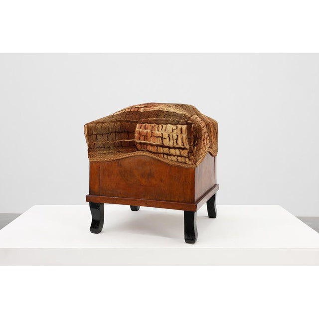 Brown Art Deco Walnut Stools with Velvet Upholstery, Italy, 1920s, Set of 2 For Sale - Image 8 of 13