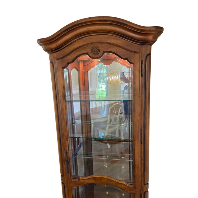 Wood 1990s Ethan Allen Country French Curio Cabinet Glass Display Case China Hutch Lighted For Sale - Image 7 of 18