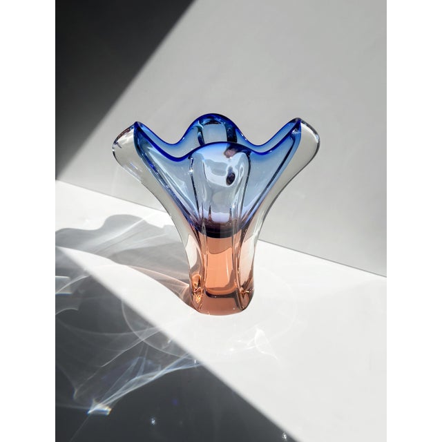 Art Glass Blue-Pink Sommerso Vase by Josef Hospodka for Chřibská, Czechoslovakia, 1960s, in Flawless conditions. Designed...