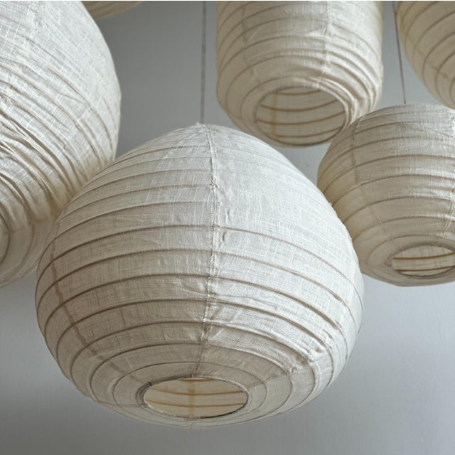 Japanese-Style Teardrop-Shaped Pendant Light in Rattan and Natural Linen, 1980s For Sale - Image 16 of 18