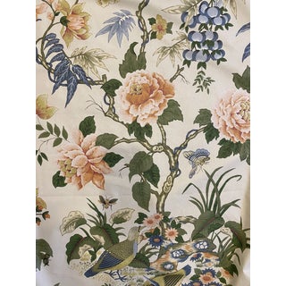 Schumacher Anshun Cotton Chintz Fabric in Paprika and Blue Color-Way From Oriental Dynasty 3 Yards For Sale