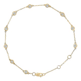 14K Yellow Gold 1/2 Cttw Bezel Set Lab Grown Diamond Station Bracelet For Sale