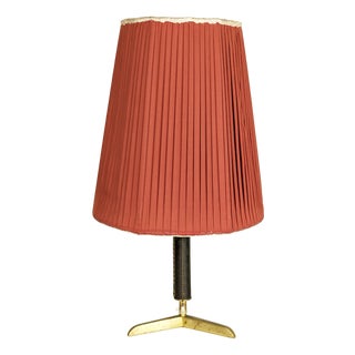 Mid-Century Modern Brass & Leather Table Lamp, 1950s For Sale