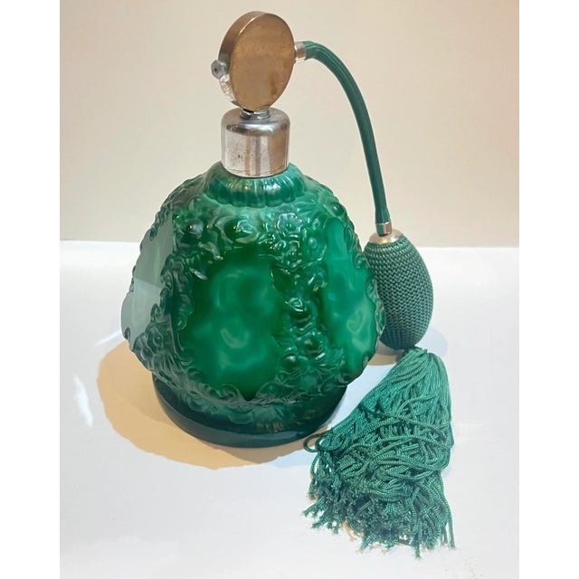 1930s 1930s Art Deco Malachite Glass Czechoslovakian Perfume Bottle For Sale - Image 5 of 12