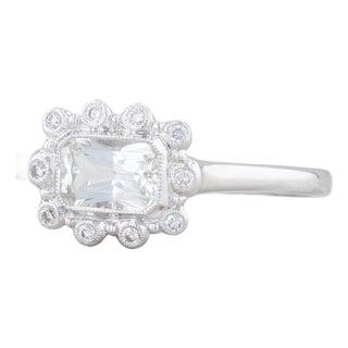 New Beverley K 0.84ctw Sapphire Diamond Halo Ring 18k White Gold Size 6.75 For Sale