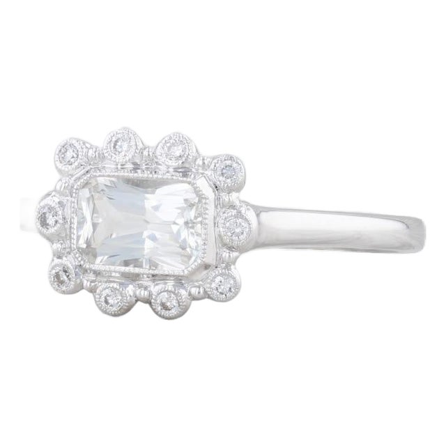 New Beverley K 0.84ctw Sapphire Diamond Halo Ring 18k White Gold Size 6.75 For Sale