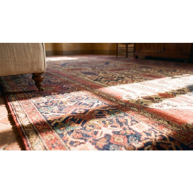 Ivory 1850s Ivory Medallion Antique Persian Farahan Rug 7'10" X 16'8" Handknotted Wool Carpet For Sale - Image 8 of 9