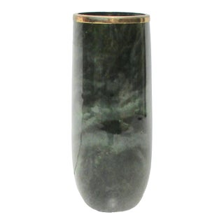 Dark Green Nephrite Vase With Brass Rim For Sale