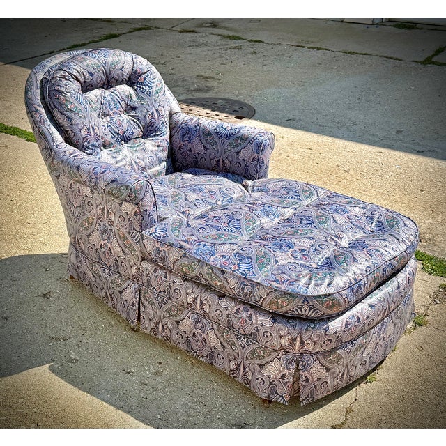Traditional Vintage Down-Filled Custom Upholstered Chaise Lounge by Royal Upholstery For Sale - Image 3 of 13