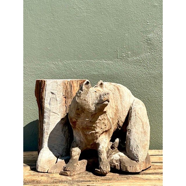 Late 20th Century Vintage Hand Carved Fox on Stump For Sale - Image 5 of 12