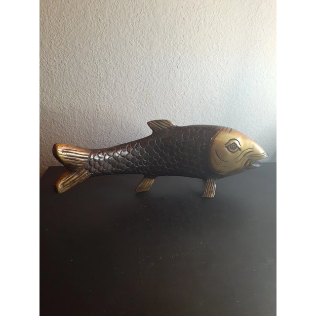 Figurative 1940s Solid Bronze & Brass Koi Fish Sculpture For Sale - Image 3 of 5