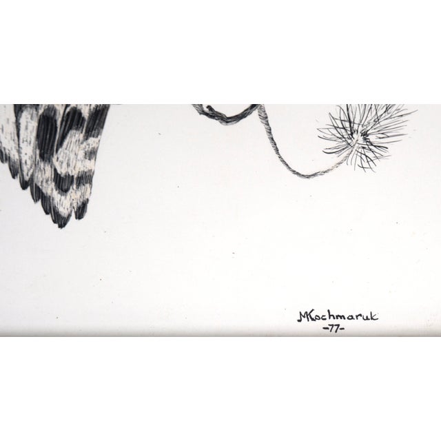 Paper Great Horned Owl Sitting on a Branch - Illustration in Ink on Cardstock by M. Kochmaruk For Sale - Image 7 of 7