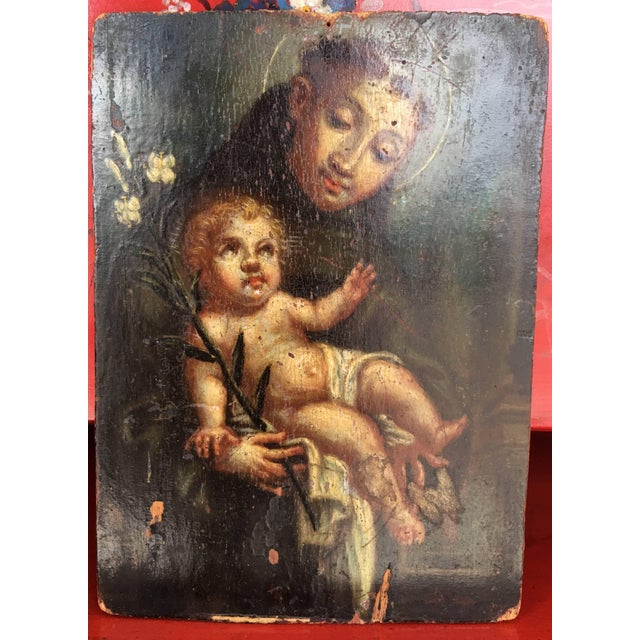 Baroque 17th Century Original Oil on Panel of St. Anthony of Padua , by Unidentified Artist For Sale - Image 3 of 4