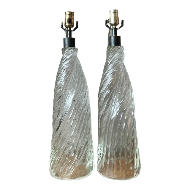 Vintage Boho Twisted Blown Glass Lamps - A Pair For Sale