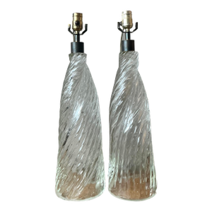 Vintage Boho Twisted Blown Glass Lamps - A Pair