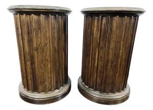 Vintage Neoclassical Style Marble Top Wooden Pedestal Side Tables—A Pair