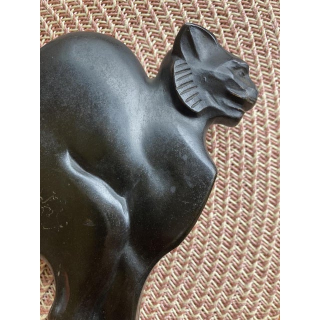 Metal Lucien Alliot, Art Deco Sculpture of a Cat, 1925, Bronze on a Black Marble Base For Sale - Image 7 of 14