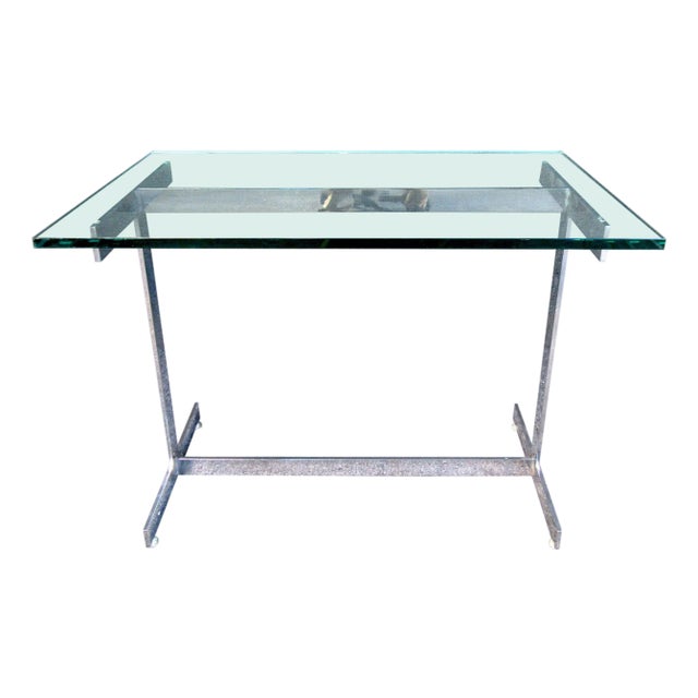 Mid 20th Century Glass and Chrome Side Table in the Style of Milo Baughman For Sale