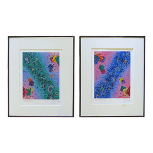 Pair of Abstract Watercolor Paintings Post Signed