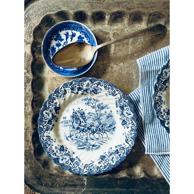Vintage Johnson Brothers Coaching Scenes Blue Bread Plates – Set of 3 For Sale - Image 10 of 11