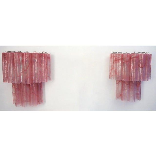 Murano Glass Tube Wall Sconces with 13 Pink Alabster Glass Tube, 1990s, Set of 2 For Sale - Image 10 of 17