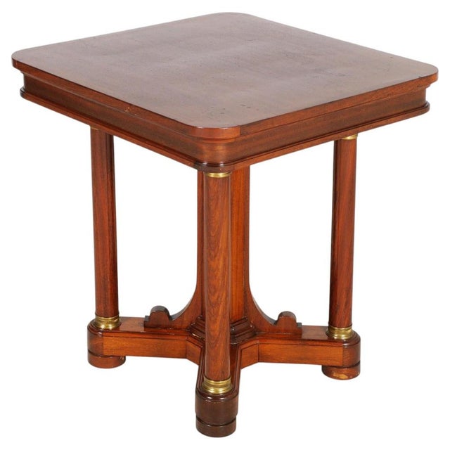 Antique Italian Walnut Side Table with Column Supports and Brass Details, 1850 For Sale - Image 6 of 6