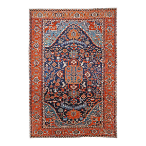 1930s Persian Serapi Wool 13x19 Blue & Red Handmade Area Rug #1143922