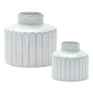 Ribbed Porcelain Vase with Washed Finish (Set of 2) For Sale