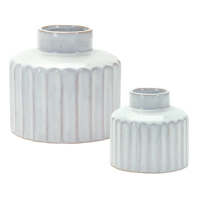 Ribbed Porcelain Vase with Washed Finish (Set of 2) For Sale