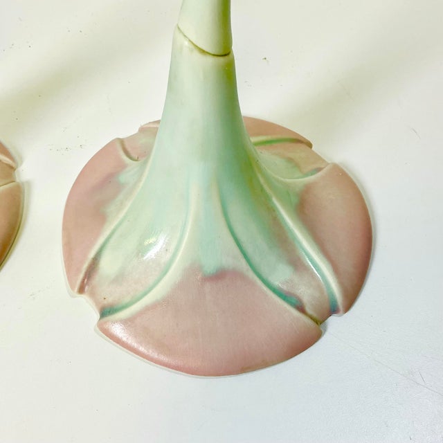 1980s Vintage Art Nouveau Botanical Coastal Porcelain Candle Holders - A Pair, Artist Signed For Sale - Image 11 of 15