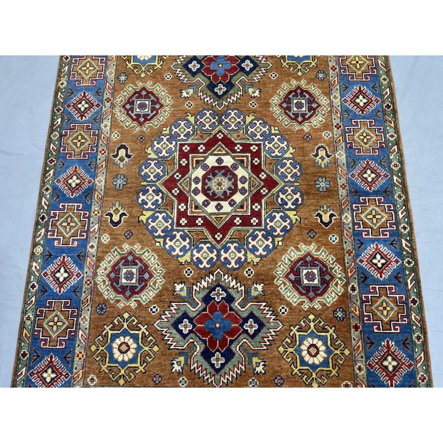 Art Deco Rust and Blue Kazak Wool Rug With Center Medallion, 4'11" X 7'1" For Sale - Image 3 of 16